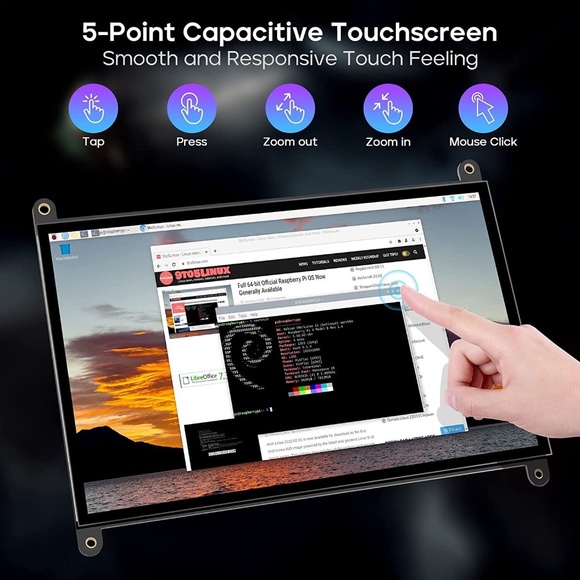 ROADOM 7" Capacitive Touch Screen Monitor For Raspberry Pi 1024×600 - Picture 4 of 7